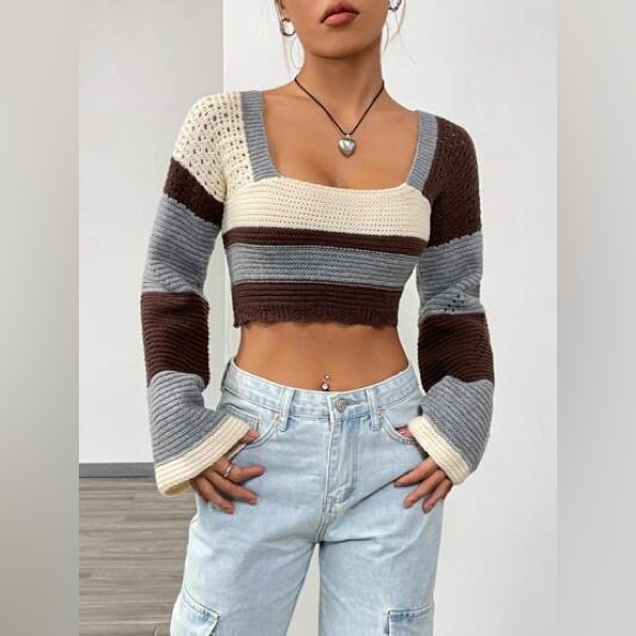 shein cropped striped sweater - Picture 2 of 6